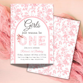 Toile Coquette Pink Bow Girl Erster Geburtstag Einladung