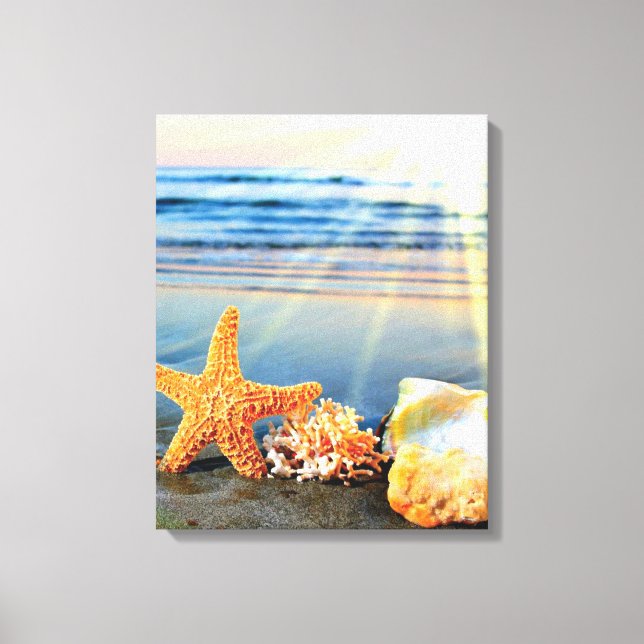 Toile Coquillages marins et étoiles de mer sur la plage (Recto)