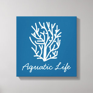 Toile Corail blanc sur la vie aquatique bleue