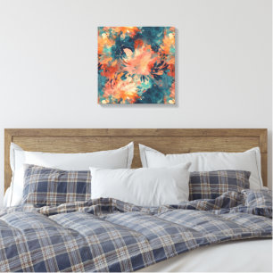 Toile Corail brillant et Turquoise Floral Abstrait