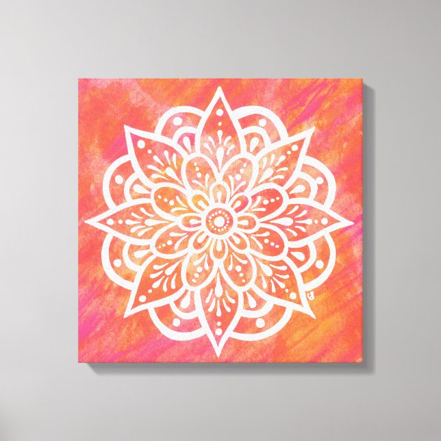 Toile Corail rose pâle blanc Mandala Aquarelle (Recto)