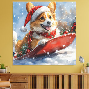 Toile Corgi Chien en Luge Laissez Neiger Noël