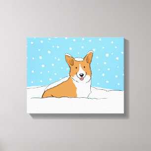 Toile Corgi heureux de neige d'hiver - bande dessinée