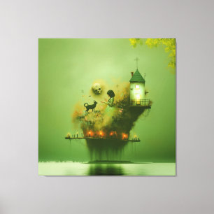 Toile Cornes Abstraites Chat Vert Occulte Cuisine foncée