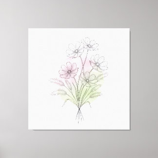 Toile Cosmos Ligne Minimaliste Fleur Sauvage Rose Pâle