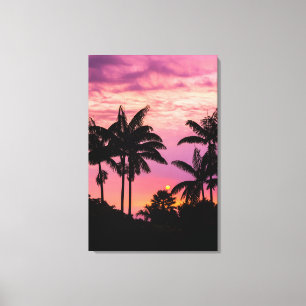Toile Coucher de soleil à travers les palmiers