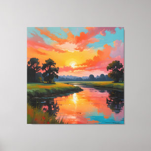 Toile Coucher de soleil au bord de la rivière