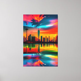 Toile Coucher de soleil coloré Cityscape Art