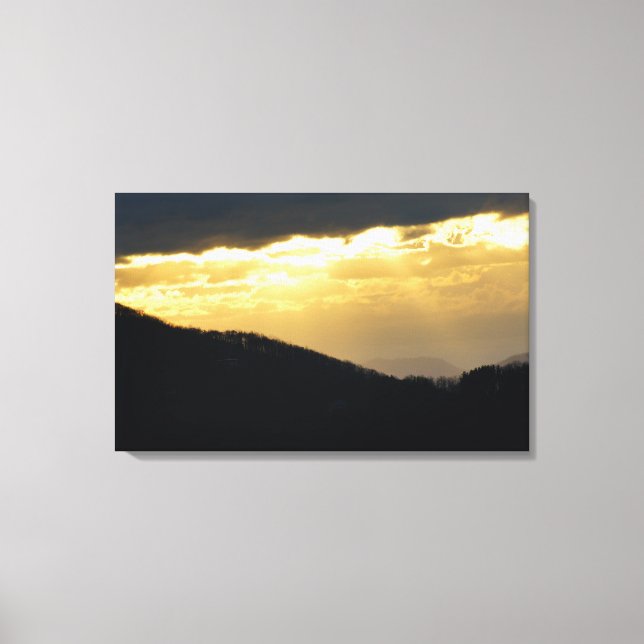 Toile Coucher de soleil d'or sur la crête bleue (Recto)
