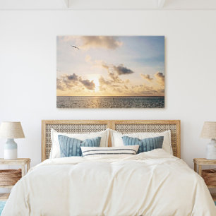 Toile Coucher de soleil doré de l'Ouest avec vol d'oisea