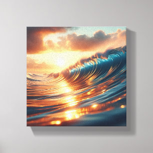 Toile Coucher de soleil doré majestueux - Vagues océaniq