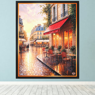 Toile Coucher De Soleil Doré Sur Un Café De Ville Pluvie