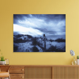 Toile Coucher de soleil dramatique, plage, dunes de sabl