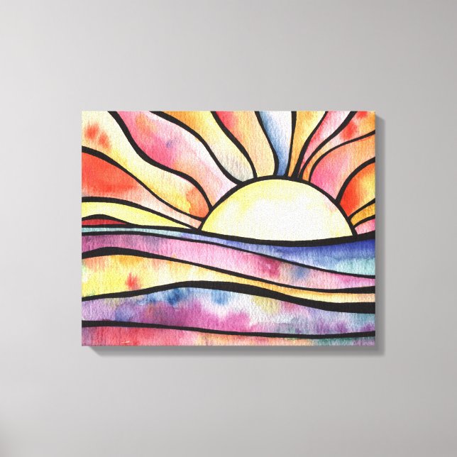 Toile Coucher de soleil en mer Aquarelle peinture sur to (Recto)