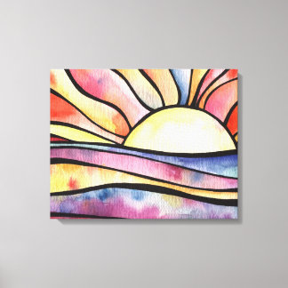 Toile Coucher de soleil en mer Aquarelle peinture sur to