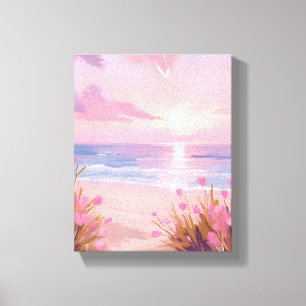 Toile Coucher de soleil pastel sur la plage rose blush a