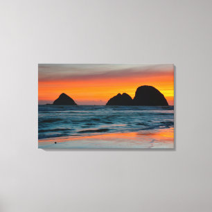 Toile Coucher de soleil, Pierres de mer, Océan, Oregon,