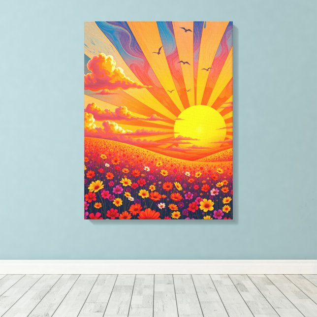 Toile Coucher De Soleil Radieux Sur Un Paysage Whimsical (Insitu (Plancher de Bois))