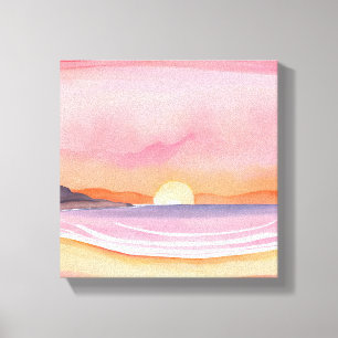 Toile Coucher de soleil rose   Watercolor Beach Peinture
