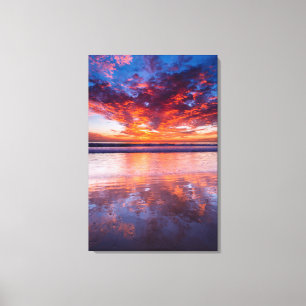 Toile Coucher de soleil rouge sur la mer, Californie