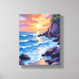 Toile Coucher de soleil sur la baie océanique Aquarell