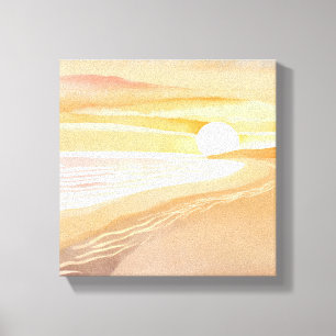Toile Coucher de soleil sur la plage aquarelle   Beau ja