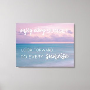 Toile Coucher de soleil sur le mur de plage avec citatio