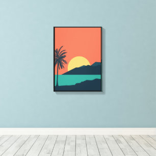 Toile Coucher de soleil sur un palmier, Île, Art abstrai