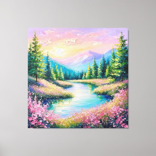 Toile Coucher de soleil sur un ruisseau serein et des ar (Recto)