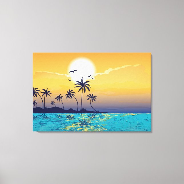 Toile Coucher de soleil tropical, palmiers imprimés toil (Recto)