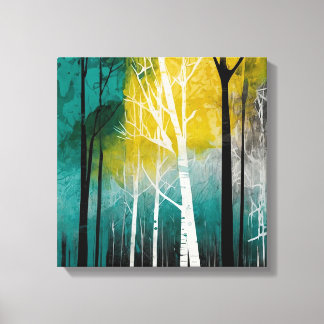 Toile Coucher de soleil turquoise forêt Aquarelle mur ar