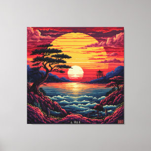 Toile Coucher de soleil vibrant sur le paysage océanique