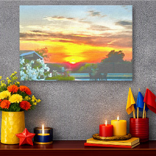 Toile Coucher de soleil vibrant sur un toit 2295
