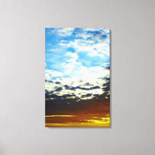 Toile Coucher du soleil bleu orange rouge avec des