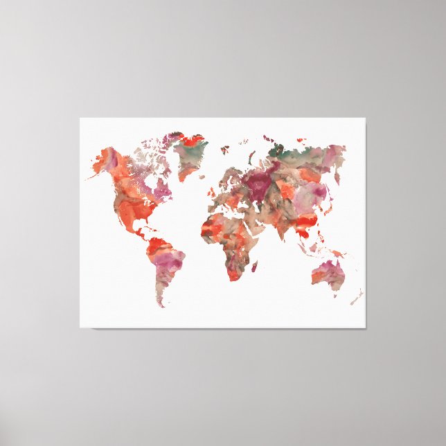 Toile Couleur terre moderne Aquarelle Carte du monde (Recto)