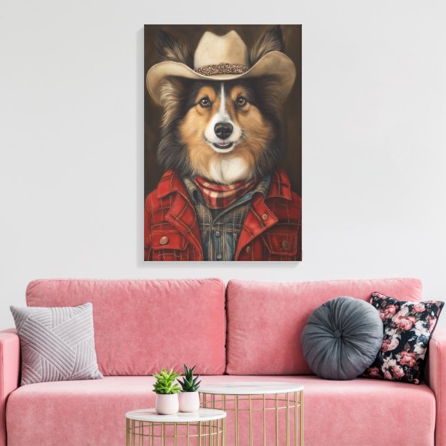 Toile Country Cowboy Shetland Sheepdog | Étagère (Insitu(Salon))