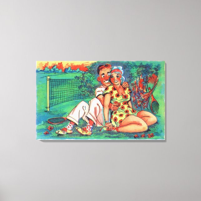 Toile Couple de dessin avec vélo de tennis (Recto)