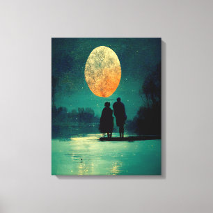 Toile Couple de nuit pluvieux dans la forêt