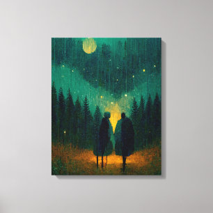 Toile Couple de nuit pluvieux dans la forêt