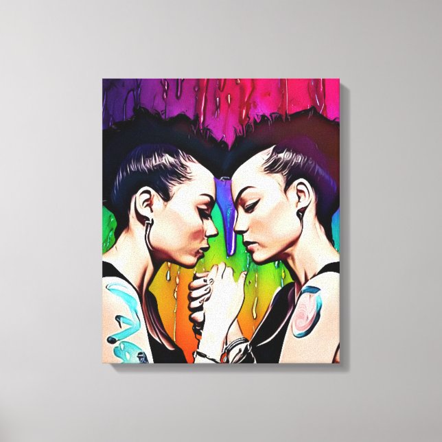 Toile Couple lesbien tenant les mains Rainbow Art (Recto)
