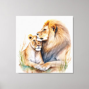 Toile Couple lion mâle & femelle amoureux des lions