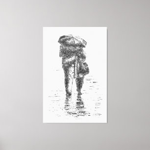 Toile Couple marchant sous la pluie