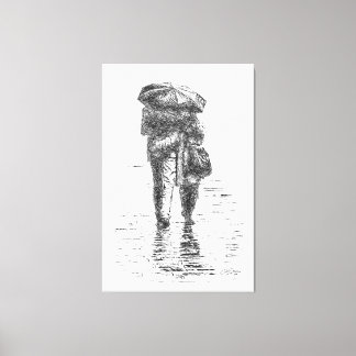 Toile Couple marchant sous la pluie
