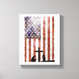 Toile Couple priant à Cross. Drapeau, Jésus Arrière - pl