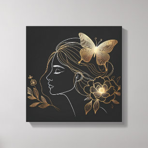 Toile Couronne de papillon doré sur un profil féminin