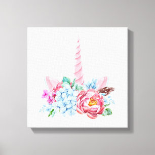 Toile Couronne florale de licorne d'aquarelle