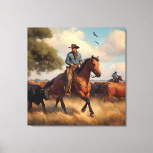 Toile Cow-boy sur cheval bai