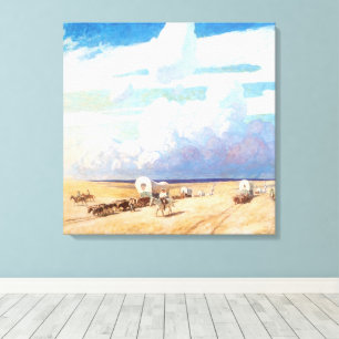 Toile Cow-boys western vintage, chariots bâchés par Wyet