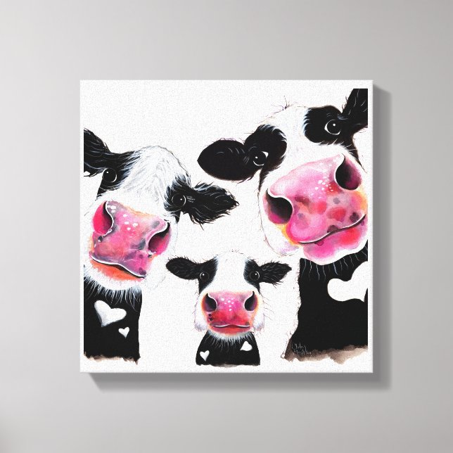 Toile CoW PRiNT, Poster de animal, ' THe NoSeY CoWS ' (Recto)