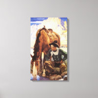 Cowboy Arrosant Son Cheval par NC Wyeth, Art Vinta